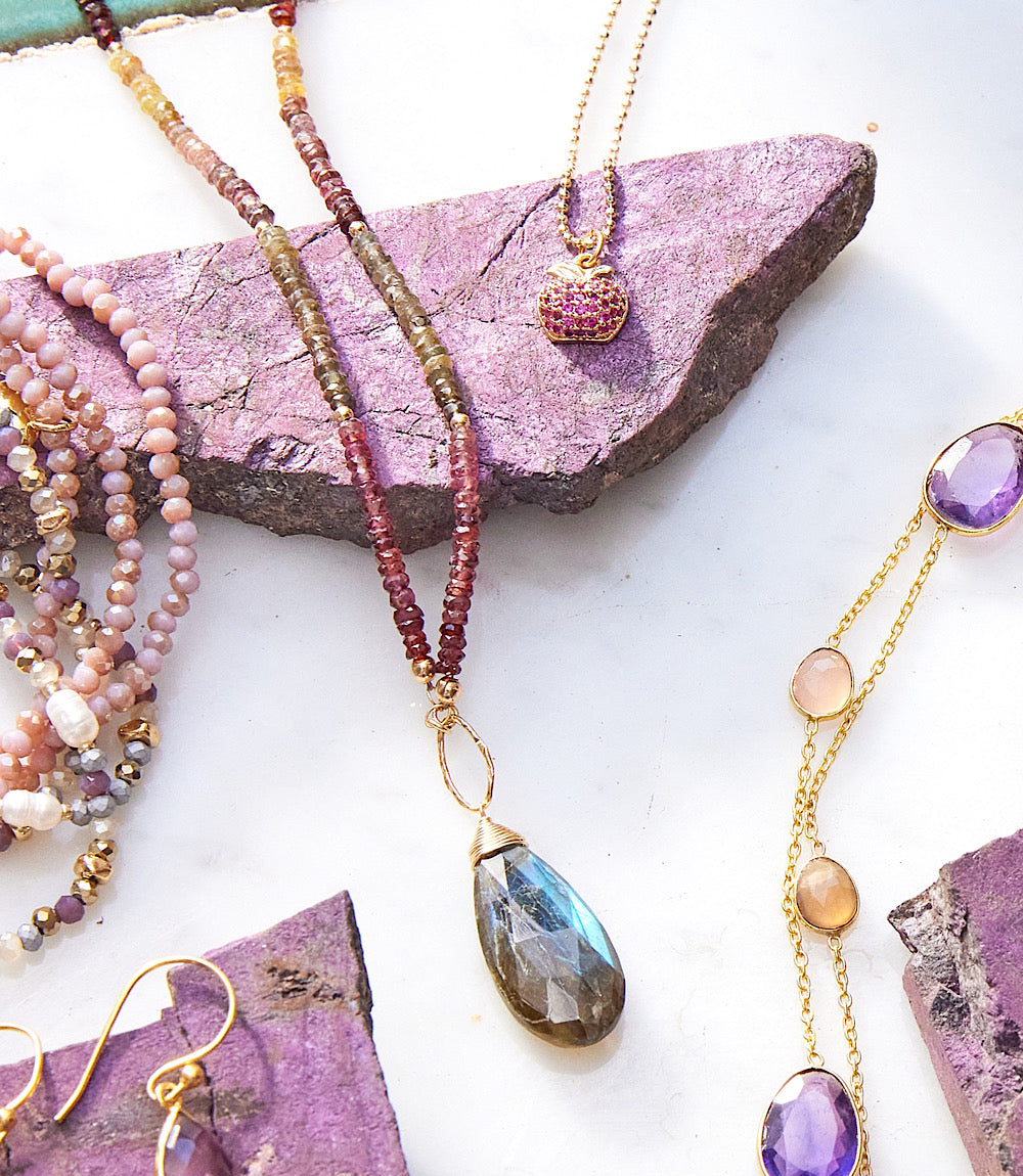 Ombre Beaded Gemstone Pendant Necklace