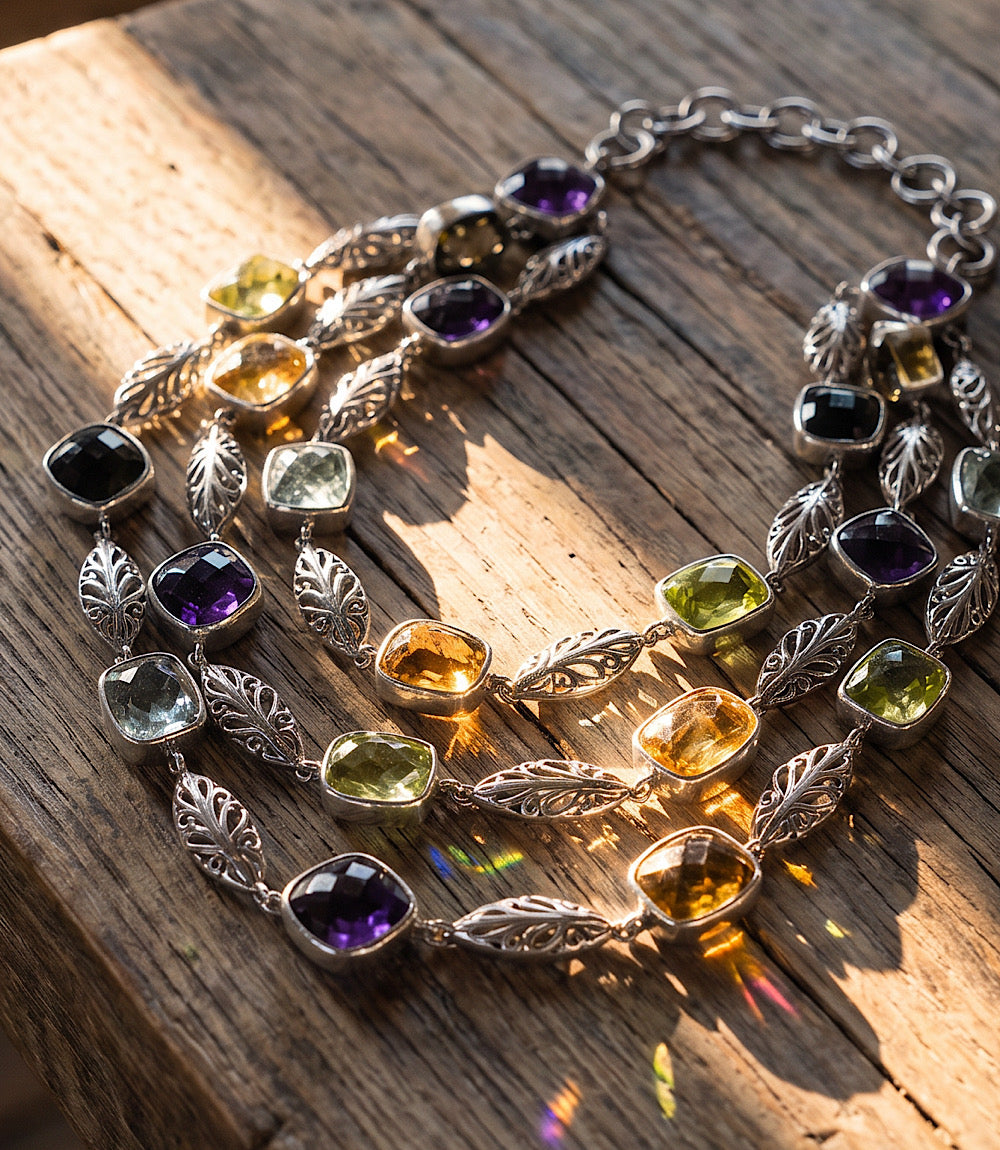 Amethyst, Citrine, Quartz Multi Strand Necklace