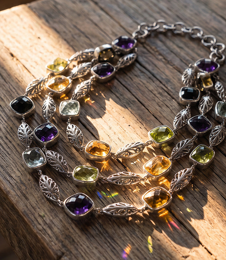 Amethyst, Citrine, Quartz Multi Strand Necklace