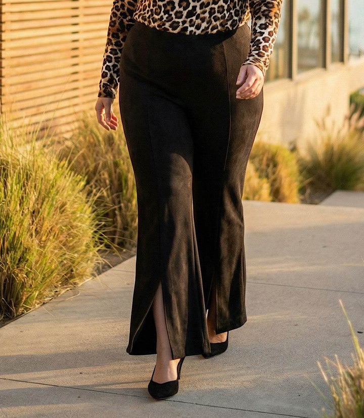 Plus Size Faux Suede Front Slit Pants