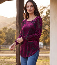 Long Sleeve Velvet Burnout Shirttail Top