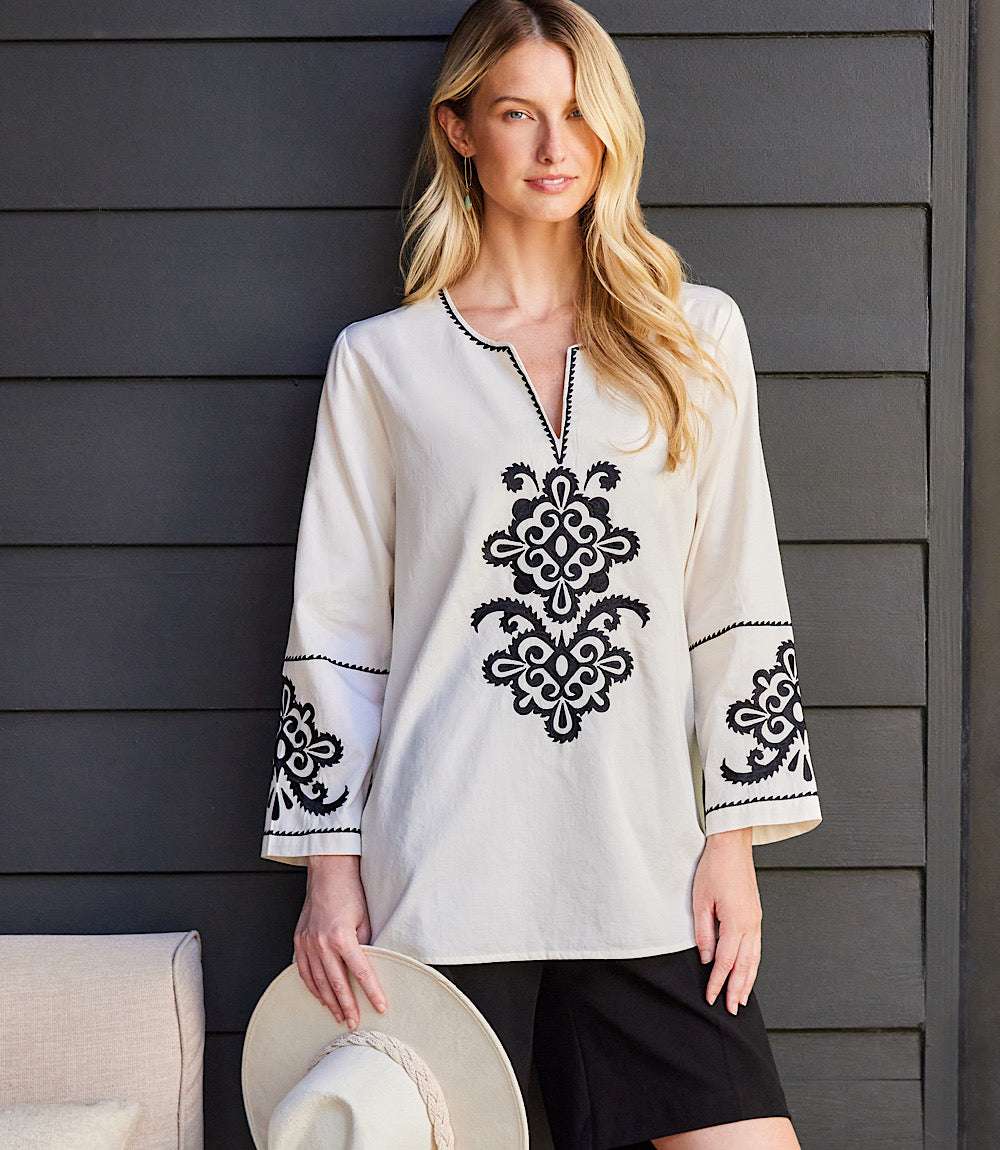 3/4 Sleeve Embroidered Tunic