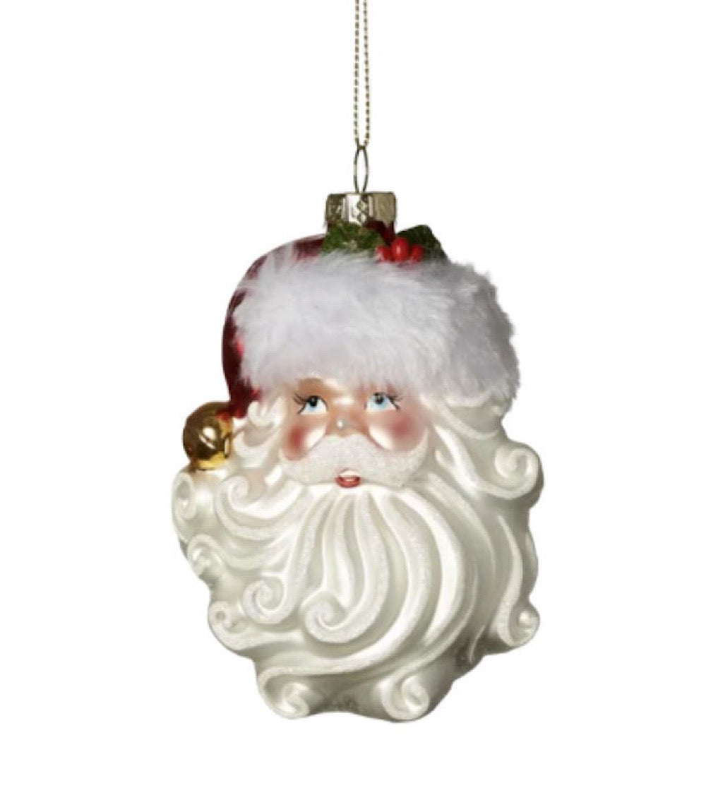 Swirly Beard Santa Glass Ornament