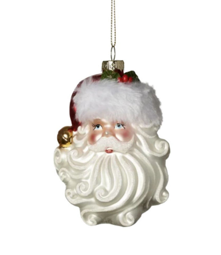 Swirly Beard Santa Glass Ornament