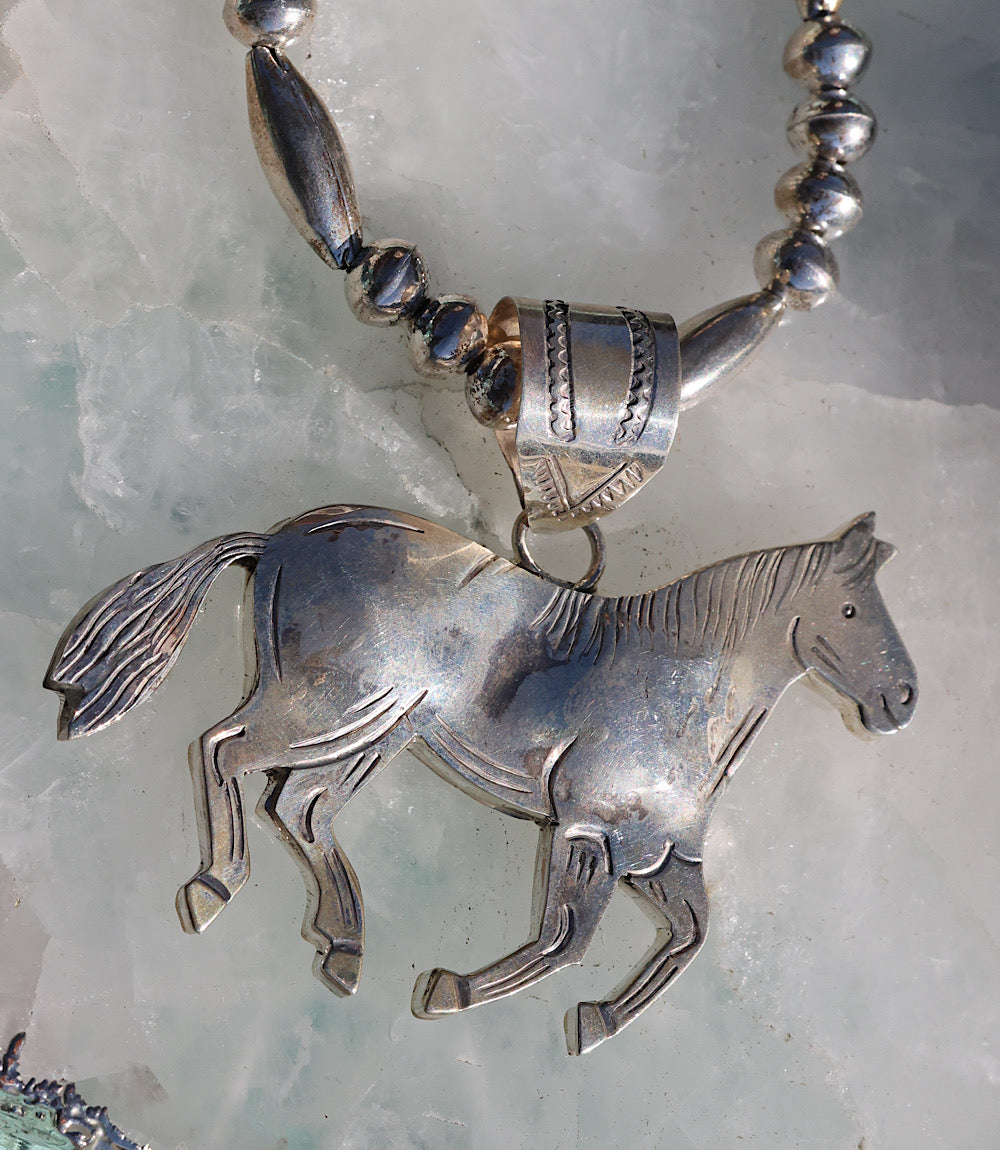 Vintage Sterling Silver Horse Pendant Necklace