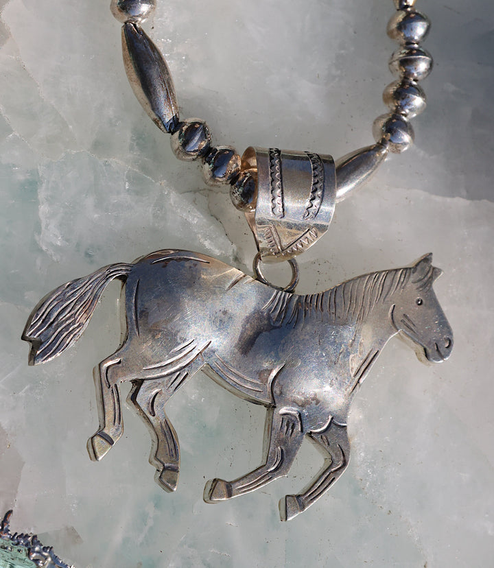 Vintage Sterling Silver Horse Pendant Necklace