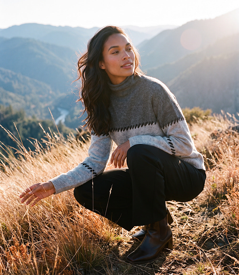 Contrast Stitch Mock Neck Colorblock Sweater