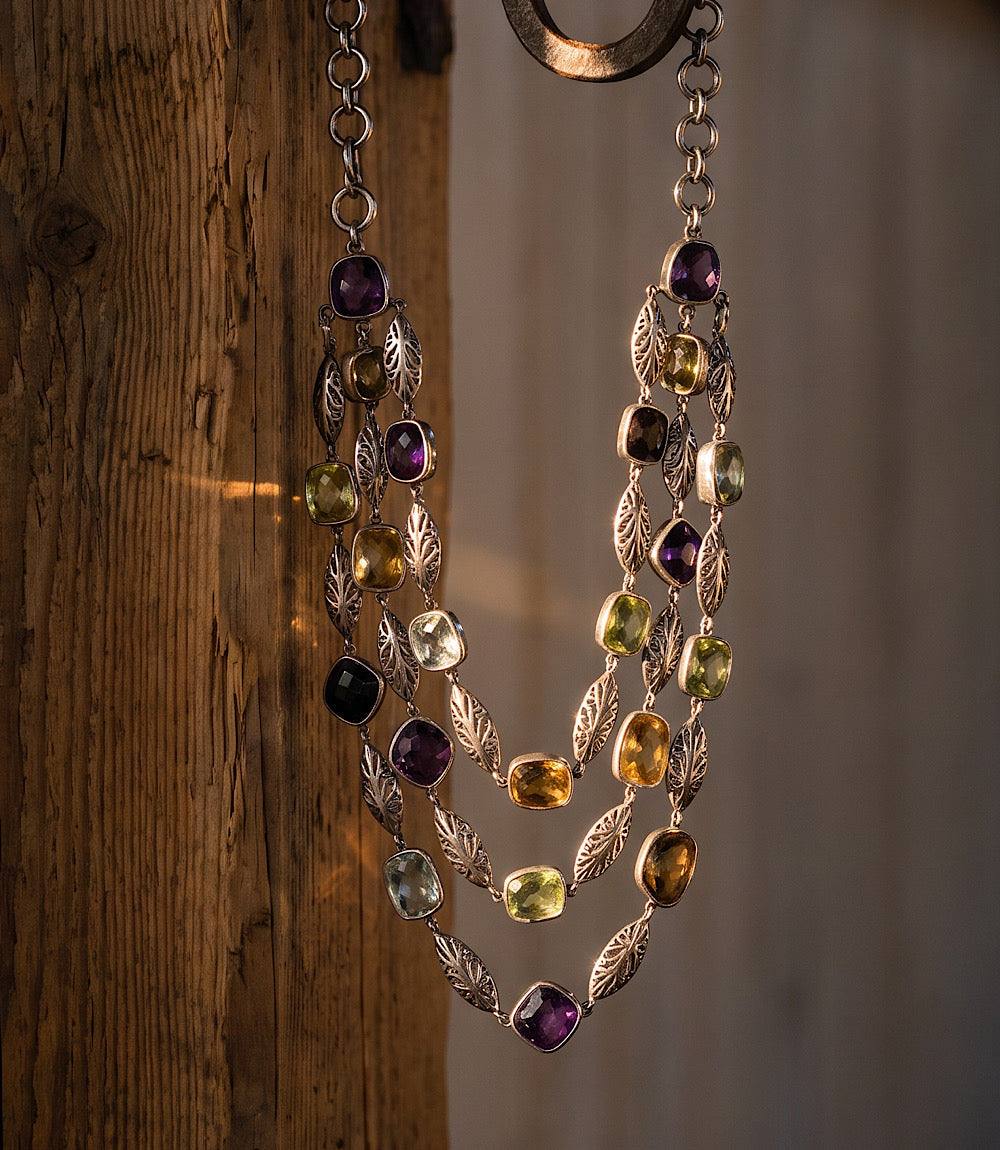 Amethyst, Citrine, Quartz Multi Strand Necklace
