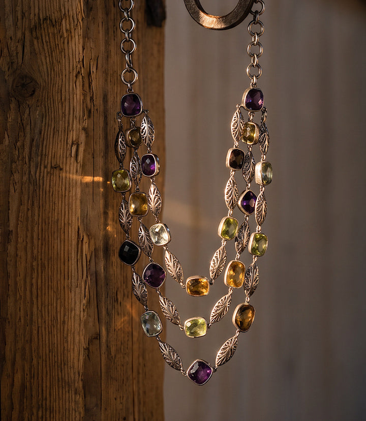 Amethyst, Citrine, Quartz Multi Strand Necklace