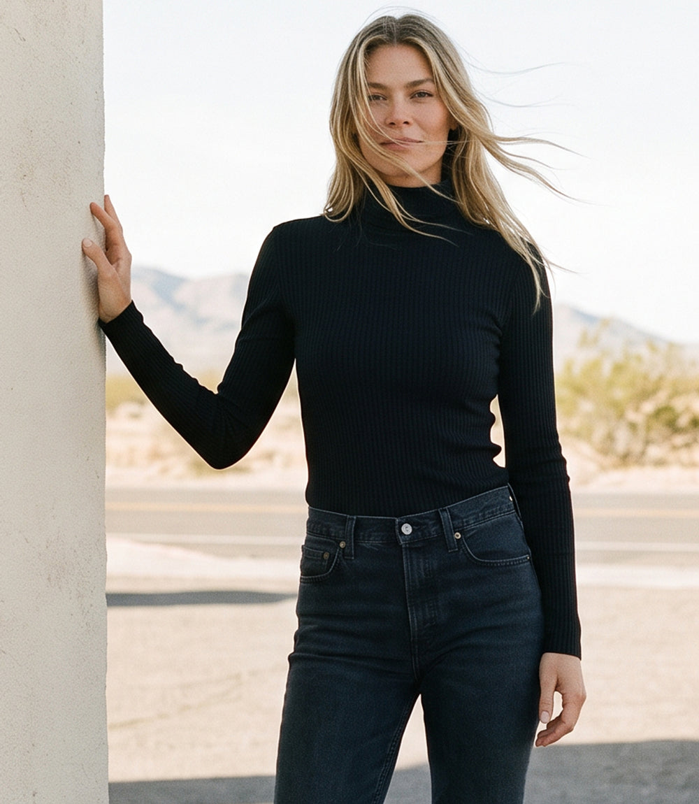 Ribbed Long Sleeve Turtleneck Top