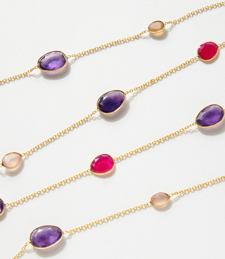 Long Gemstone Station Necklace