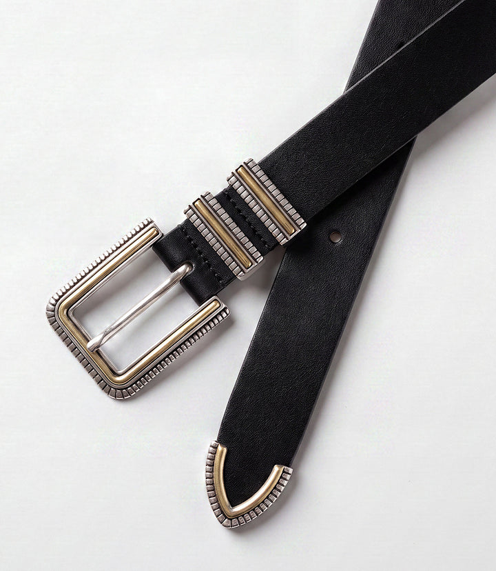 Streets Ahead Two Tone Metallic Buckle Leather Belt