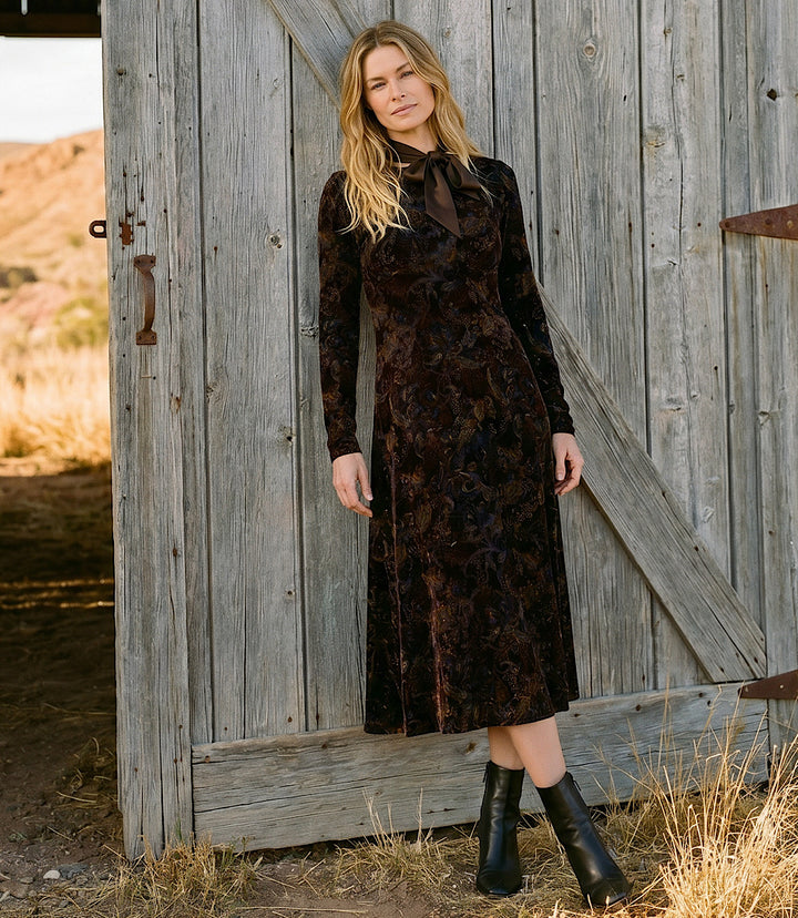 Long Sleeve Velvet Burnout Midi Dress