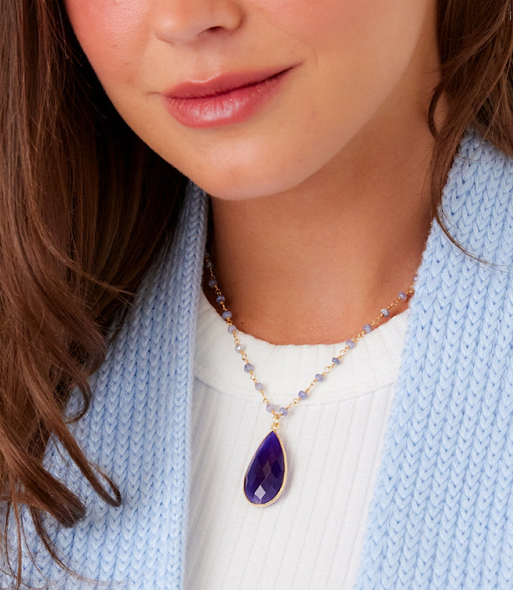 Beaded Teardrop Pendant Necklace