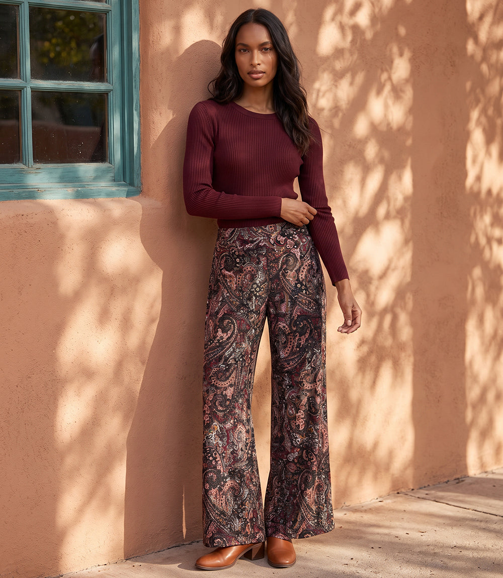 Velvet Burnout Wide-Leg Pants