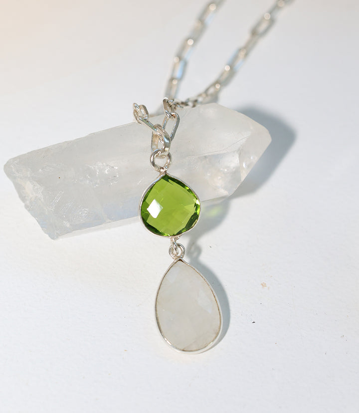 Moonstone And Peridot Pendant Necklace