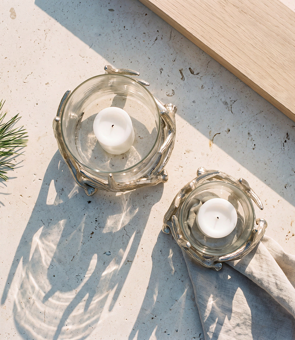 Small Silver Antler Hurricane Candleholder