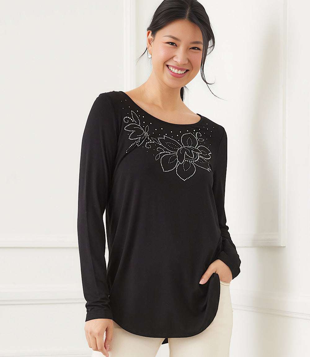Long Sleeve Embellished Shirttail Top