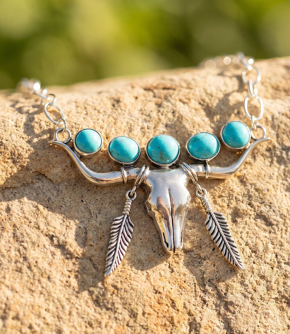Sterling Silver And Turquoise Longhorn Necklace