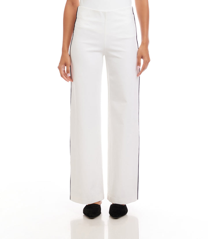 Contrast Piped Wide-Leg Pants
