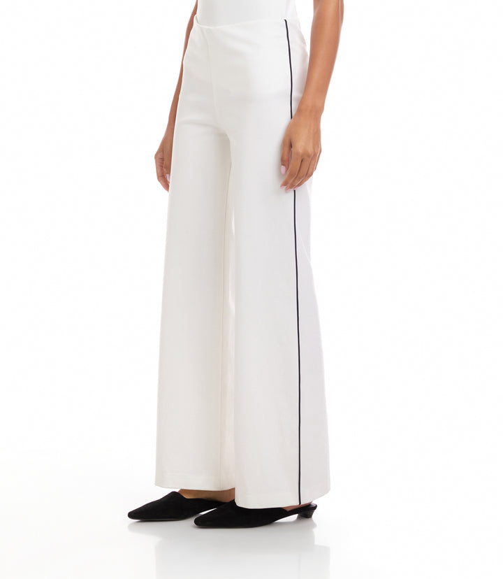 Contrast Piped Wide-Leg Pants