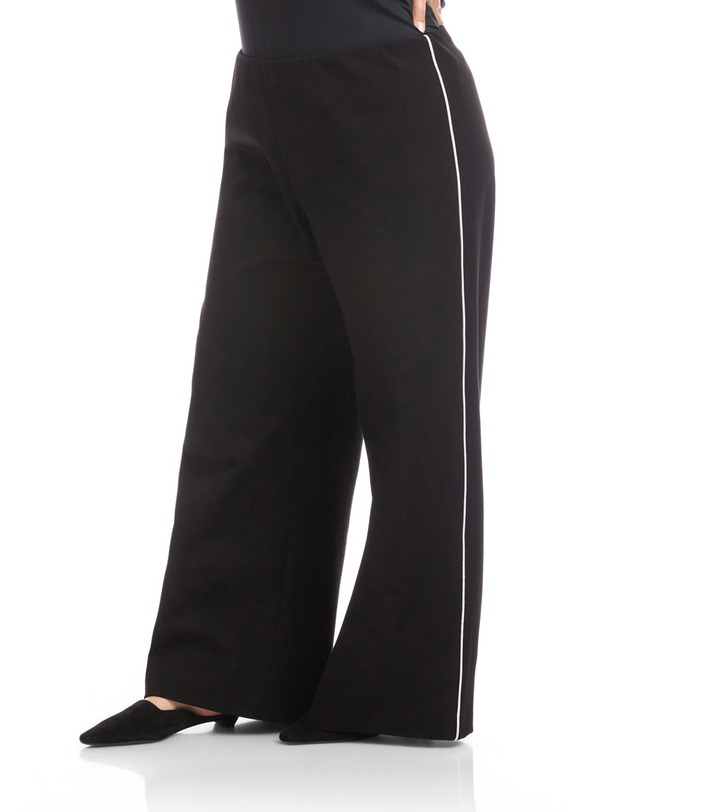 Plus Size Contrast Piped Wide-Leg Pants