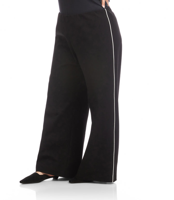 Plus Size Contrast Piped Wide-Leg Pants