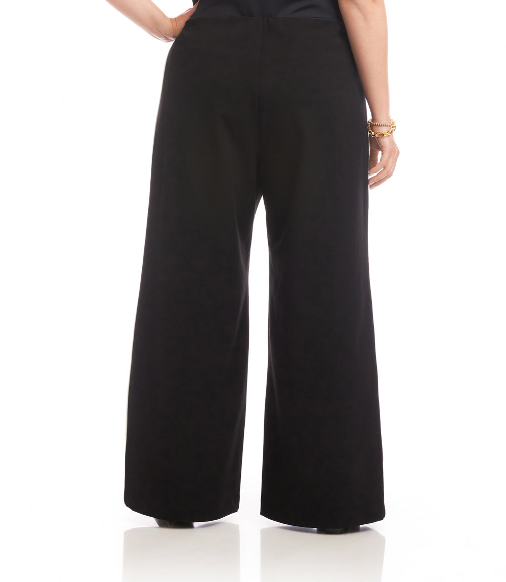 Plus Size Contrast Piped Wide-Leg Pants