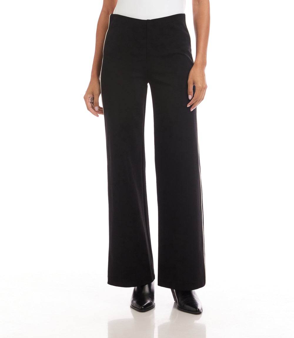 Contrast Piped Wide-Leg Pants