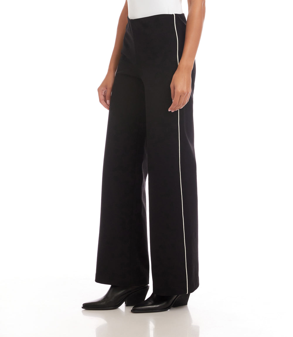 Contrast Piped Wide-Leg Pants