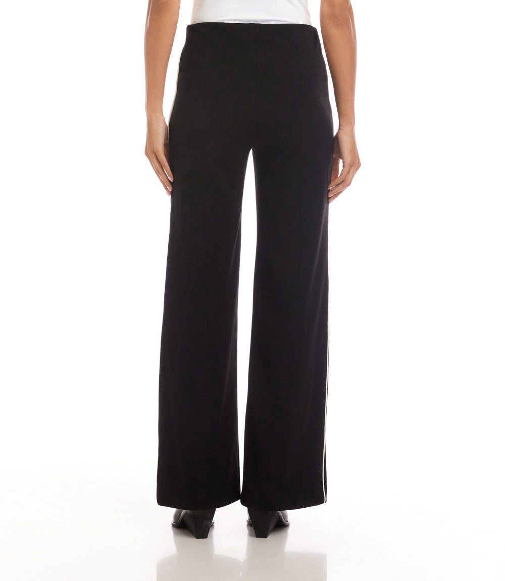 Contrast Piped Wide-Leg Pants