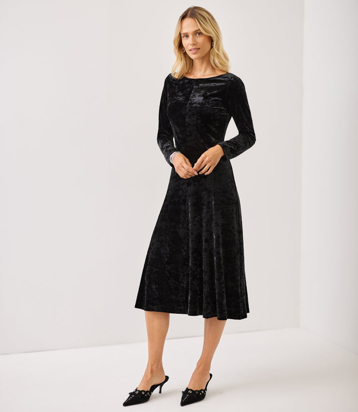 Kate Long Sleeve Velvet Midi Dress
