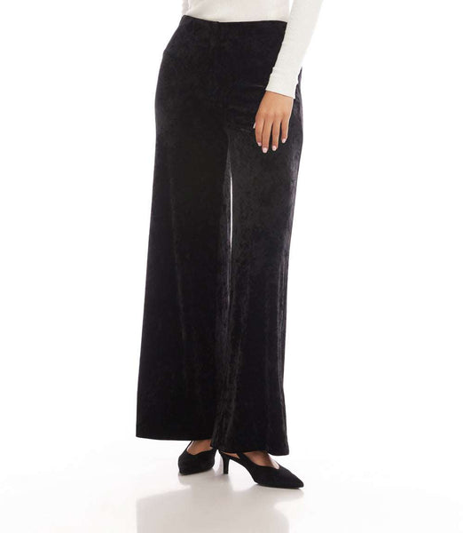 Crushed Velvet Pants - Petite Size, Wide Leg, High Rise
