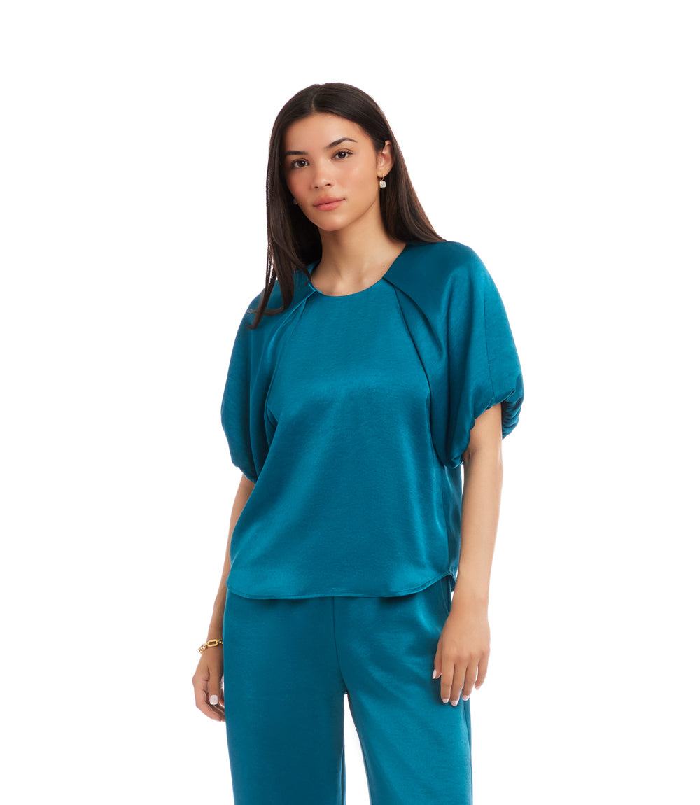 Puff Sleeve Satin Top - Elegant Recycled Satin Blouse for Women
