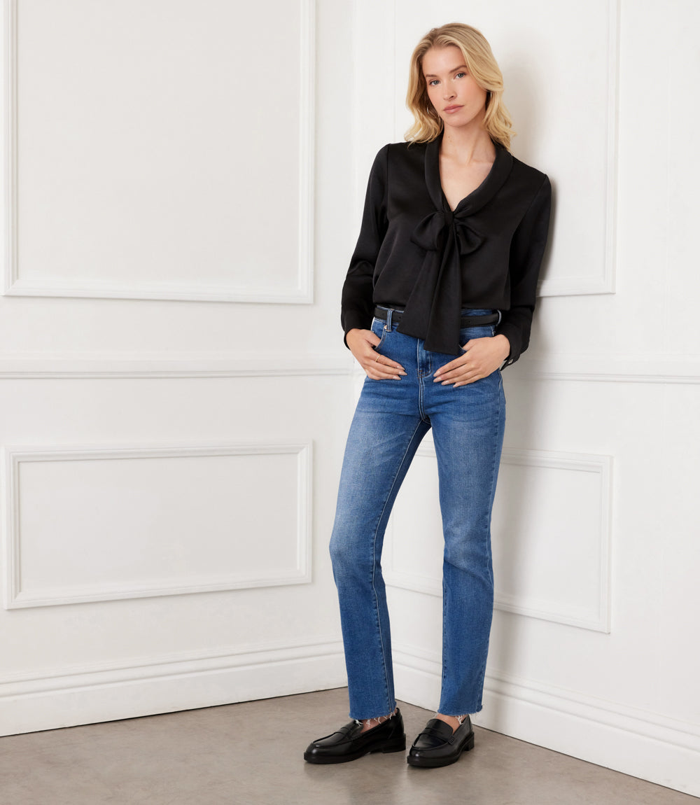 Long Sleeve Satin Bow Top