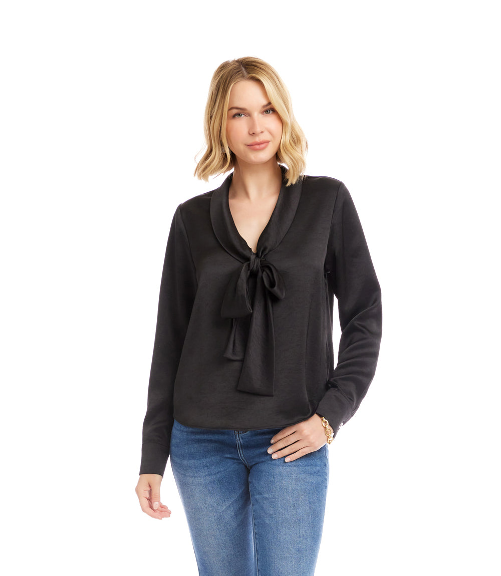 Long Sleeve Satin Bow Top
