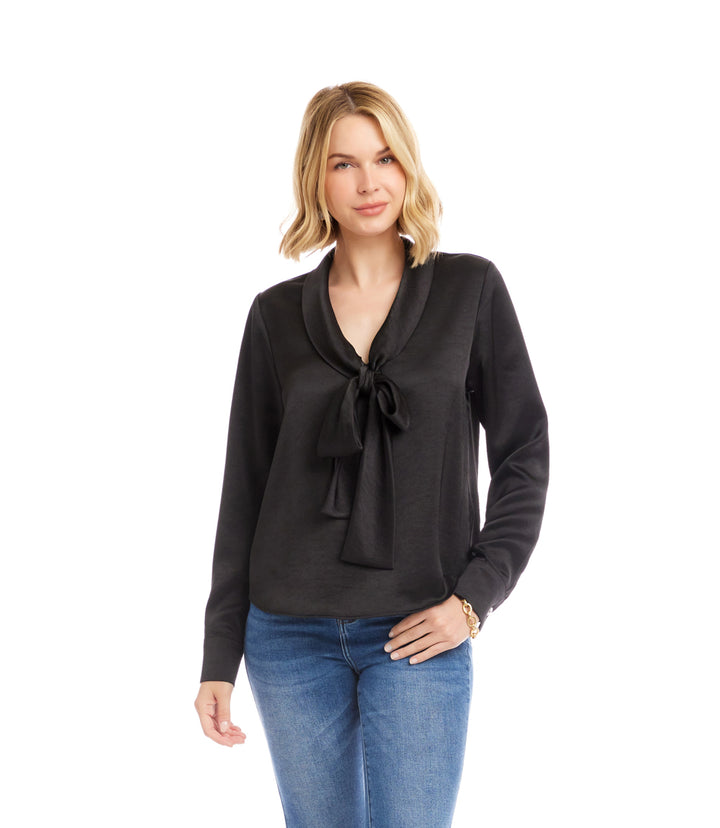Long Sleeve Satin Bow Top