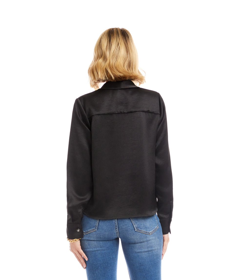 Long Sleeve Satin Bow Top