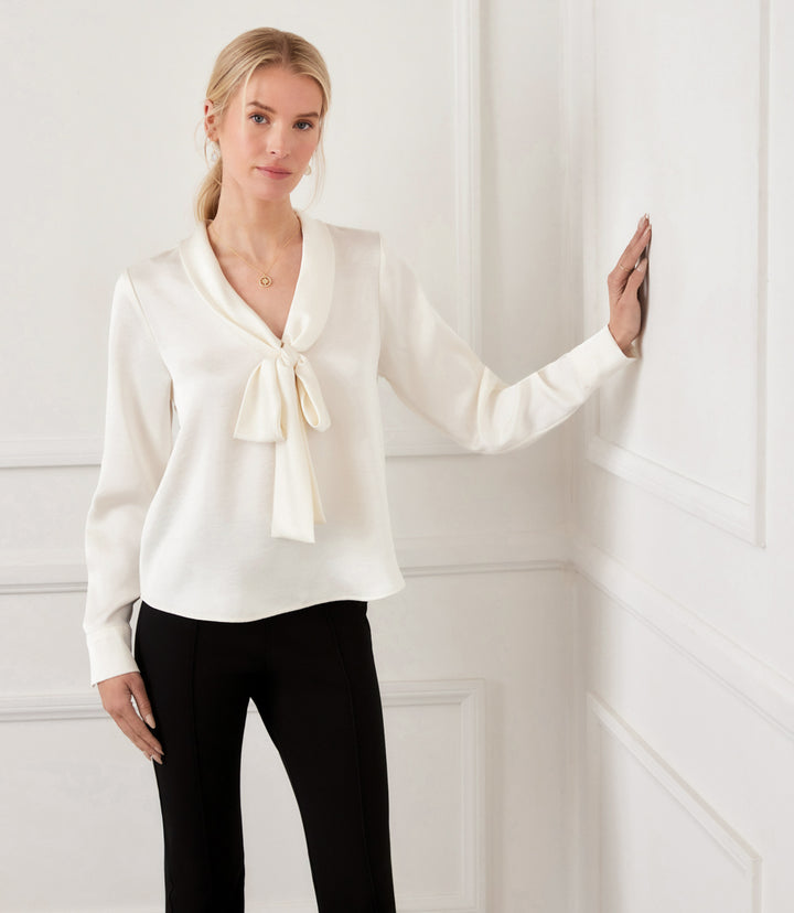 Long Sleeve Satin Bow Top