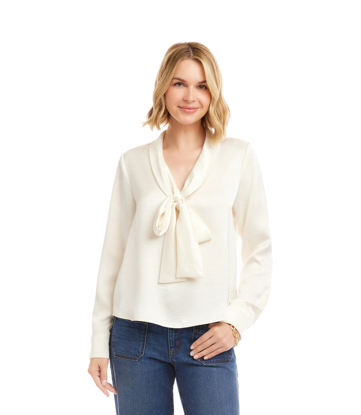 Long Sleeve Satin Bow Top
