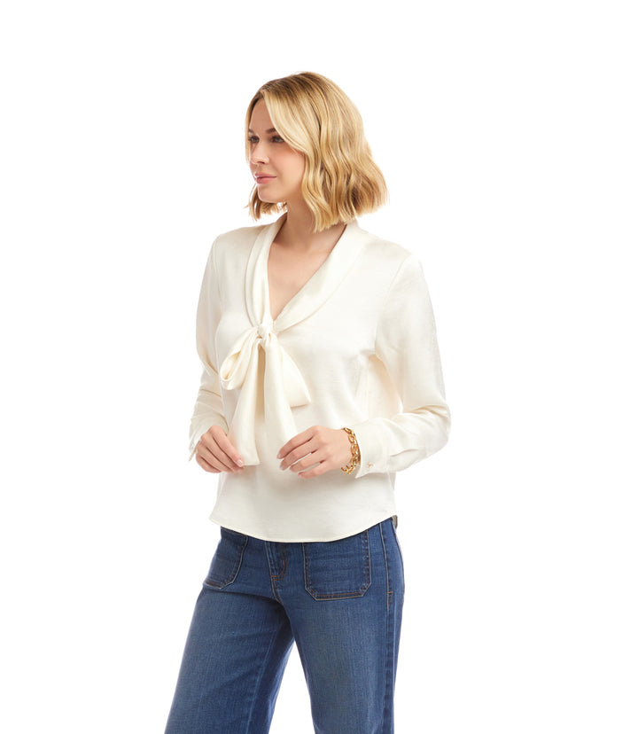 Long Sleeve Satin Bow Top