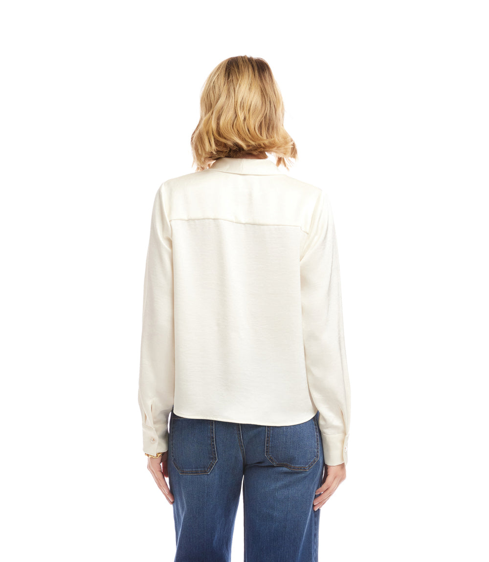 Long Sleeve Satin Bow Top