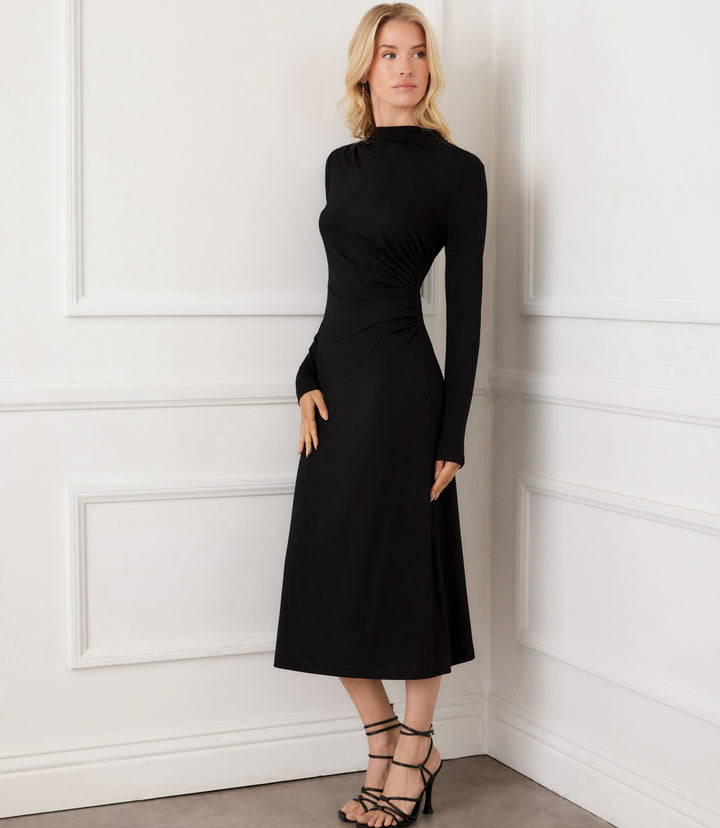 Elise Long Sleeve Side-Shirred Dress