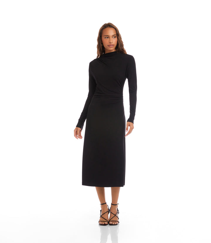 Elise Long Sleeve Side-Shirred Dress