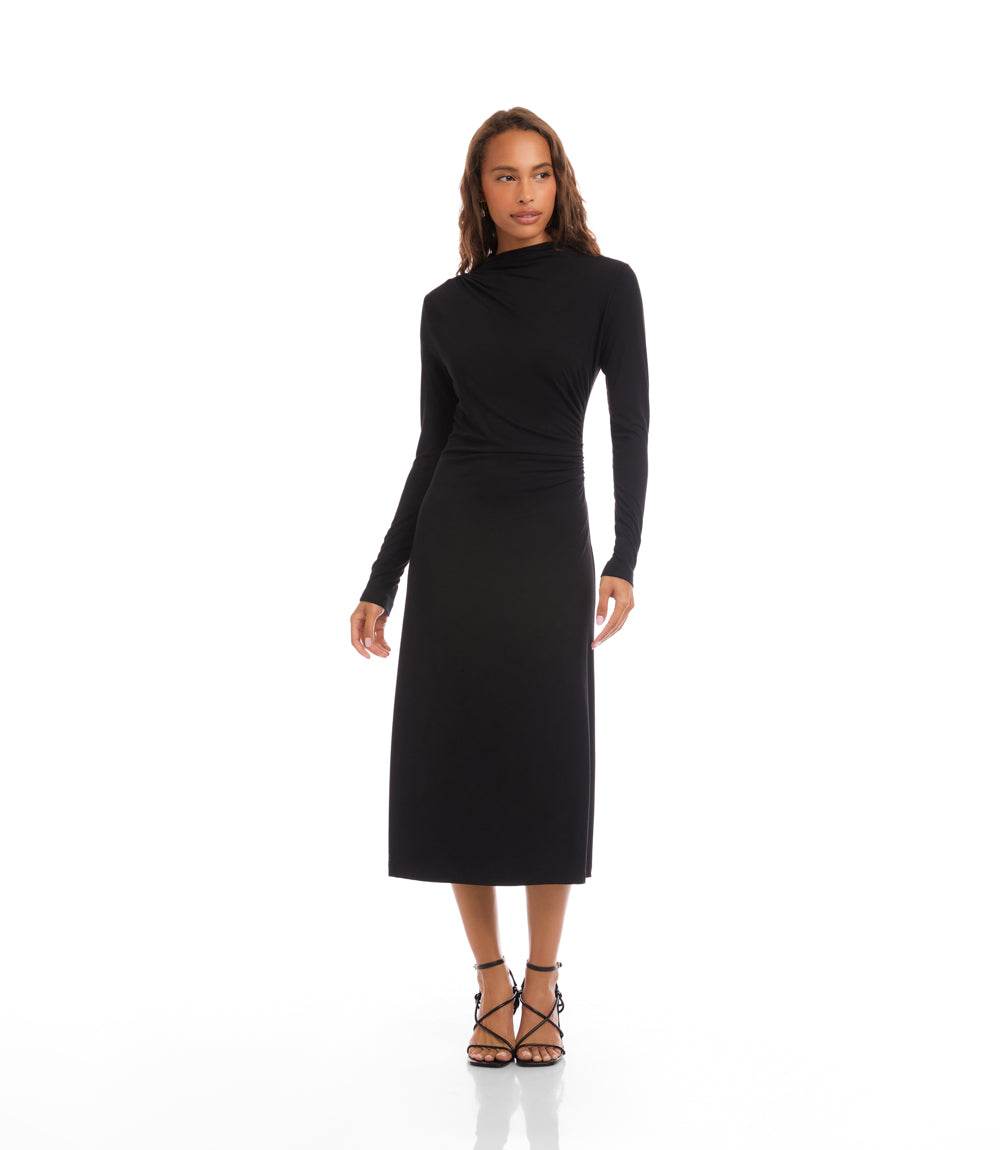Long Sleeve Side-Shirred Dress - Elegant & Comfortable Midi Length Karen Kane Long Sleeve Side-Shirred Dress - Elegant & Comfortable Midi Length Karen Kane