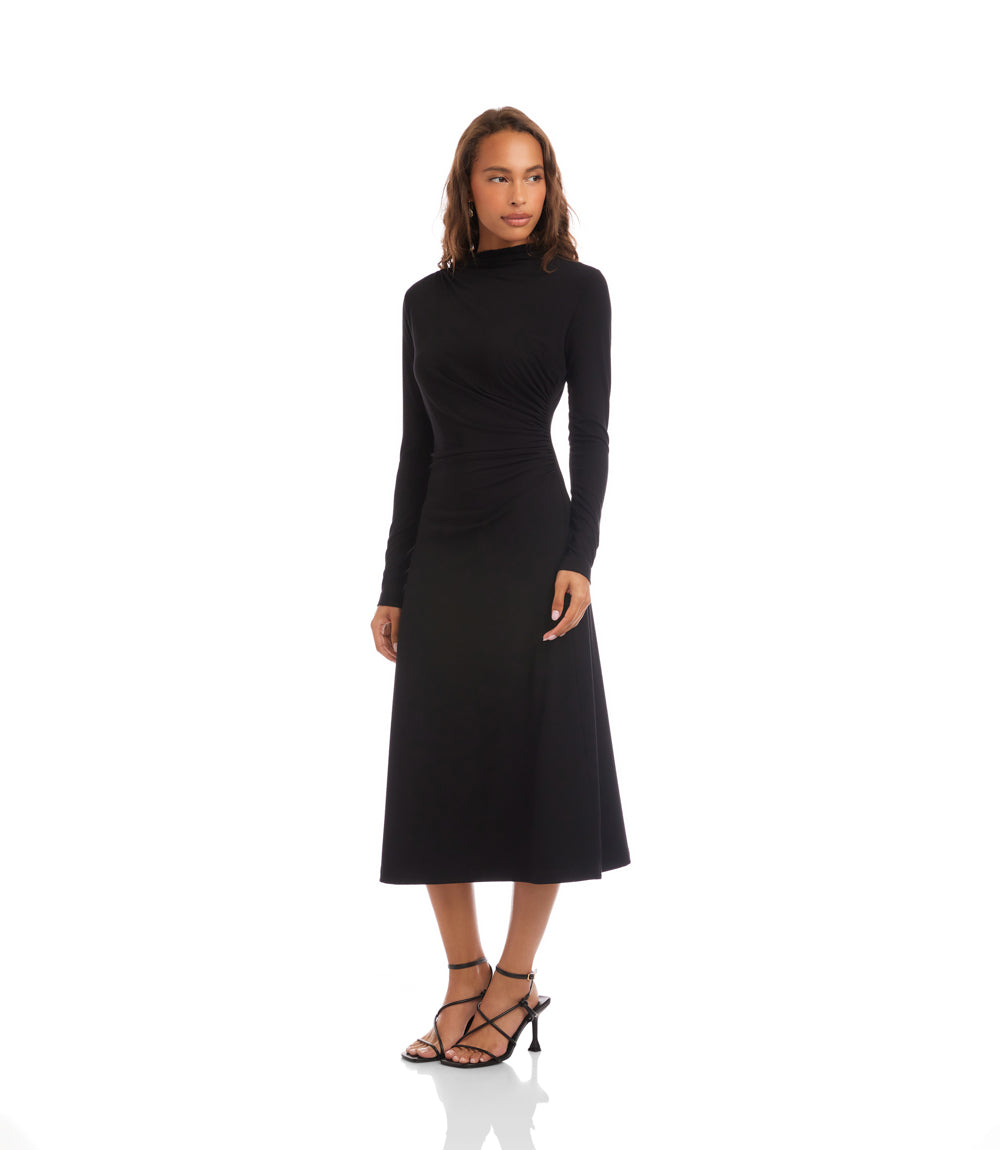 Elise Long Sleeve Side-Shirred Dress