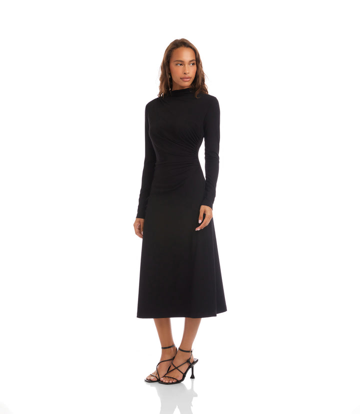 Elise Long Sleeve Side-Shirred Dress