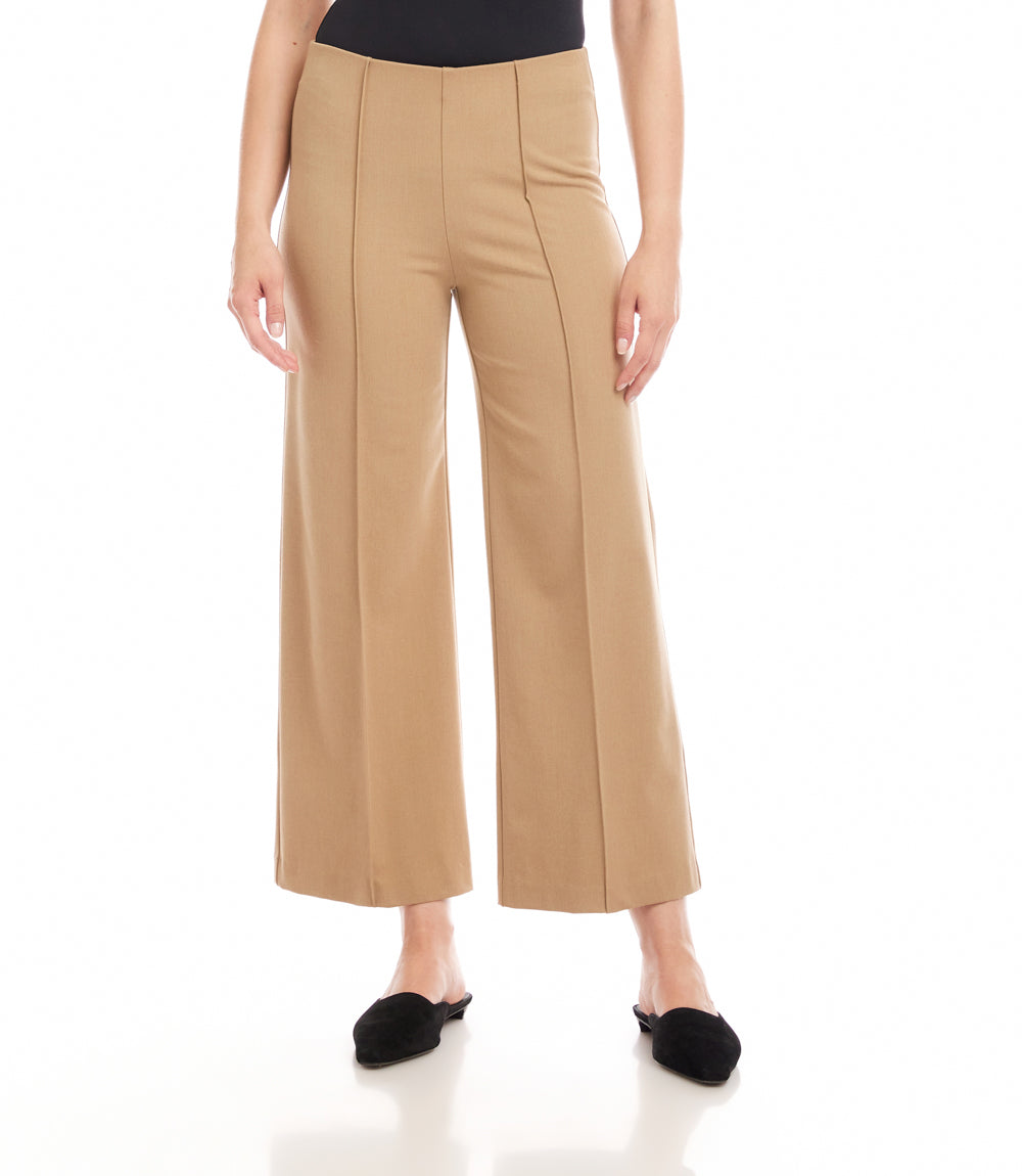 Cropped Pintuck Wide-Leg Pants