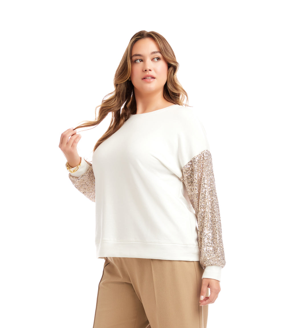 Plus Size Sequin Sleeve Top