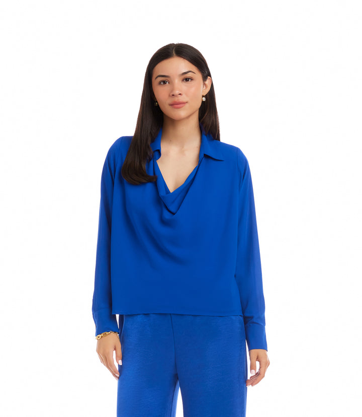 Long Sleeve Collared Cowl Neck Top